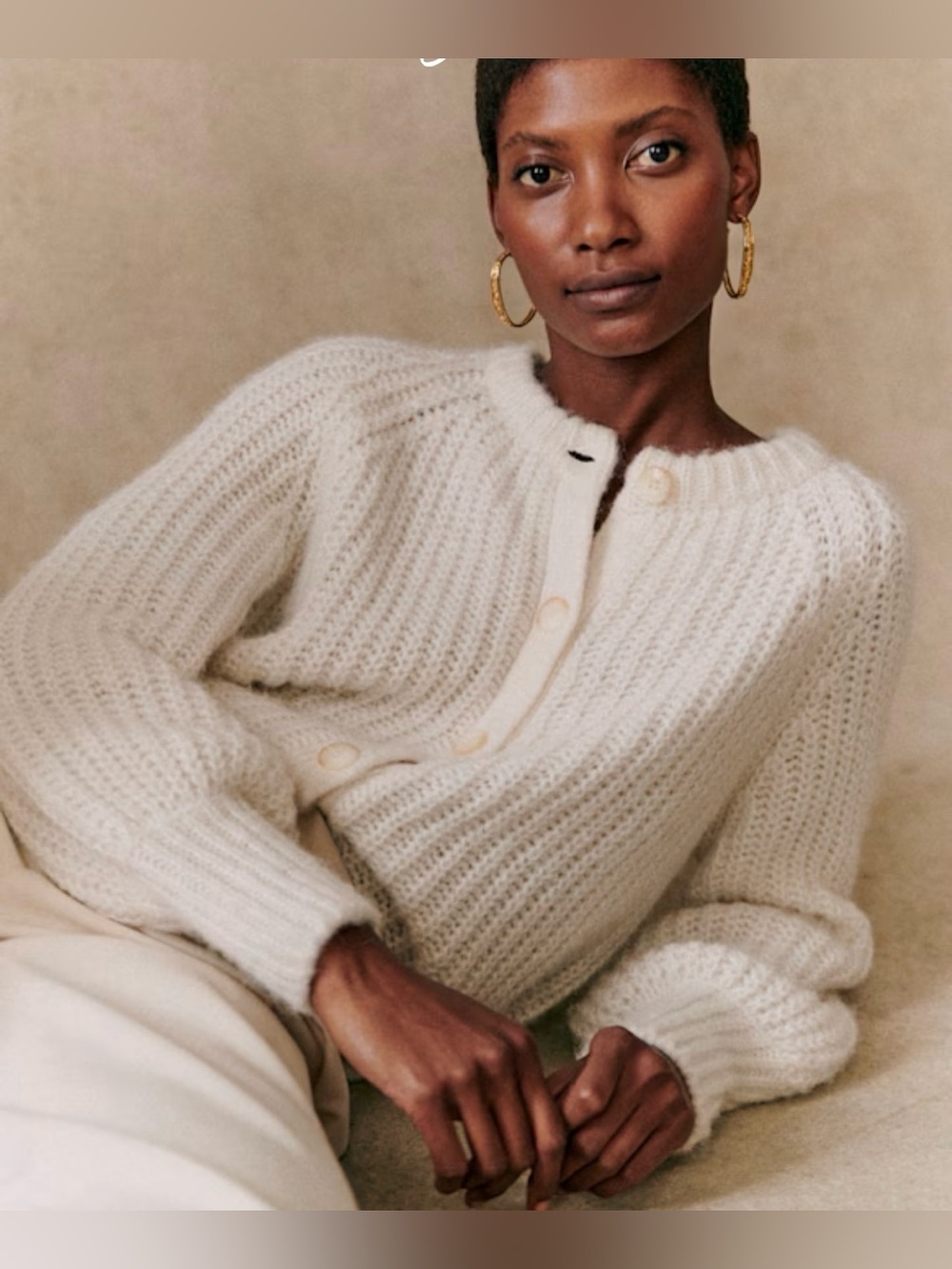 NWT Sezane Emile Ecru Cream Sweater Cardigan Large - Picture 1 of 4